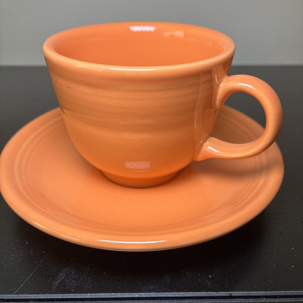 Fiestaware Fiesta Homer Laughlin Cup and 6" Saucer Set Tangerine USA